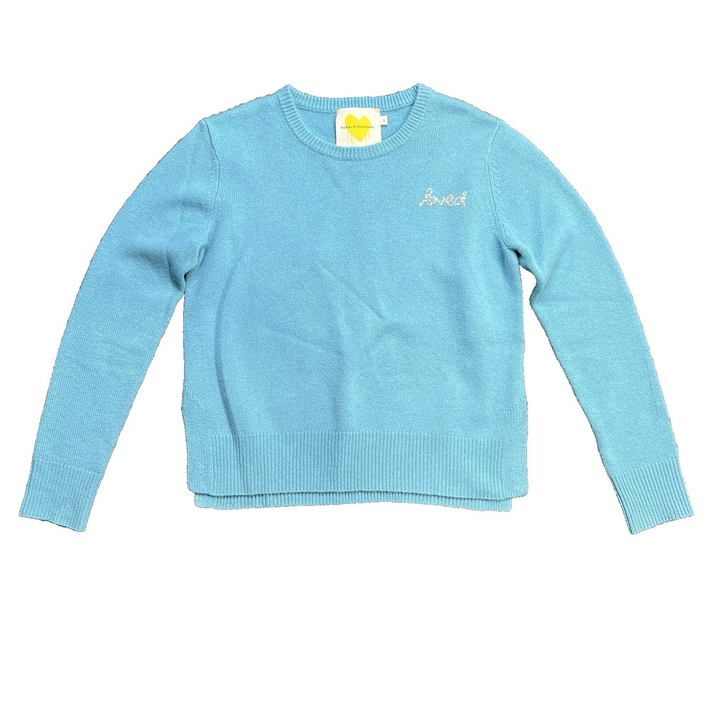 KERRI ROSENTHAL 100% Cashmere "Loved" Patchwork Sweater Blue Small $350
